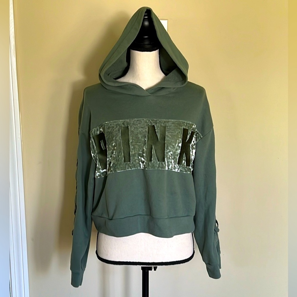 PINK Crop Hoodie with Velvet Logo